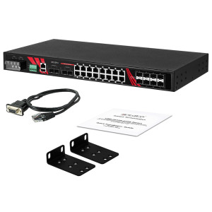 Antaira LMP-2812G-4X8S (-T) 28-Port Managed Gigabit Ethernet PoE+Switch, 16 Gigabit Ethernet, 4 1G/2.5G/10G SFP+ Slots, 8 Gigabit SFP slots